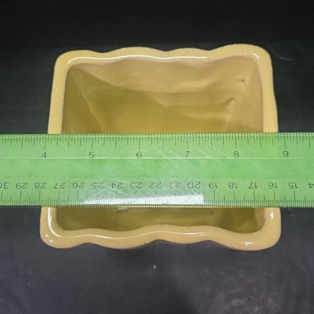 Ruffled Edge Yellow Indoor Planter, Vintage Square Ceramic Succulent Pot‎ Vase